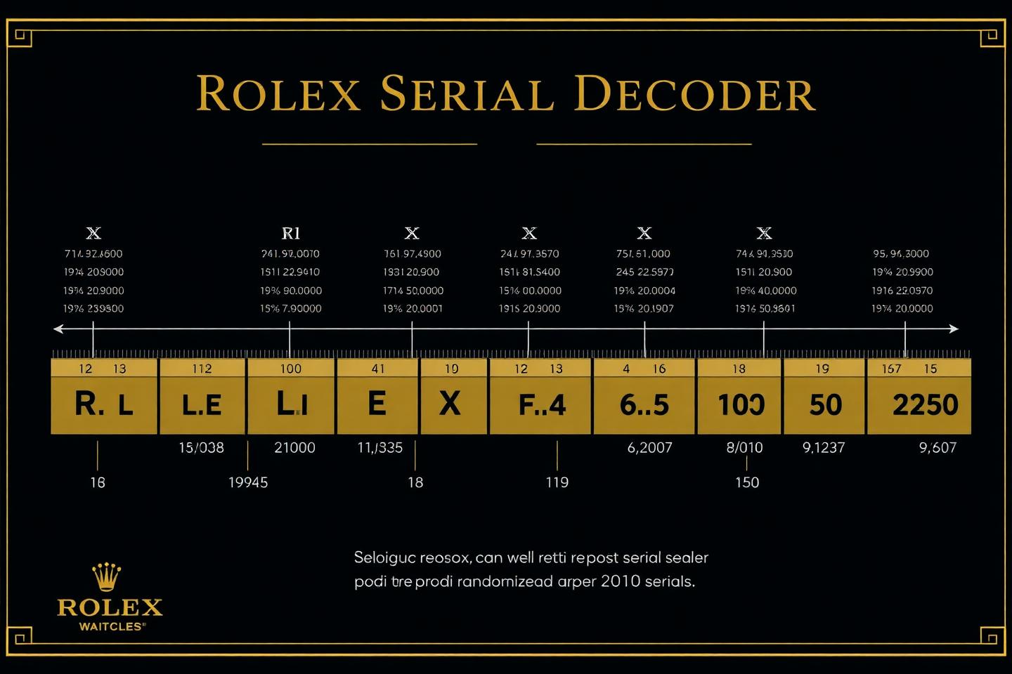 Rolex serial number decoding infographic showing letter prefixes and corresponding years